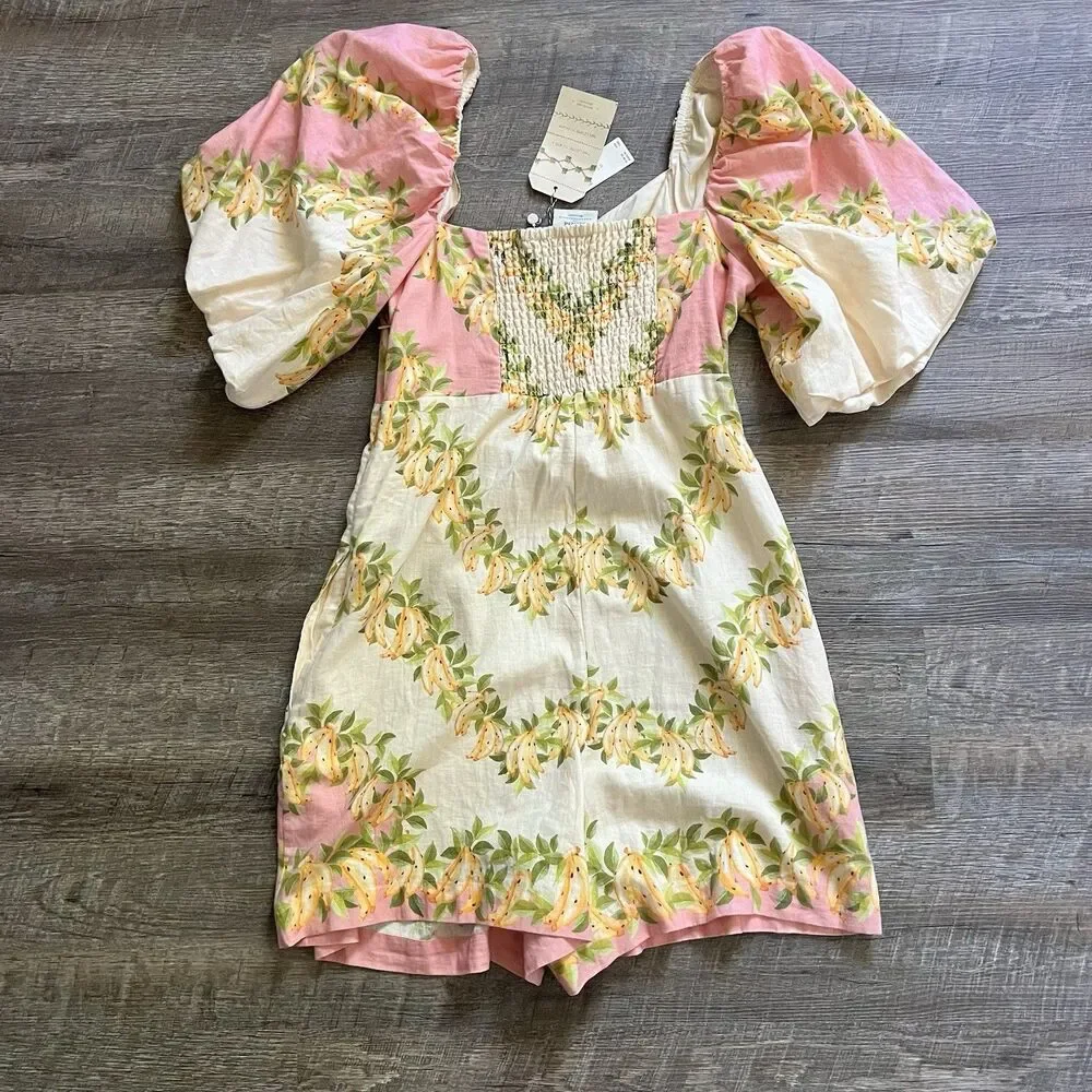 NWT Anthropologie FARM Rio Linen Blend Puff Sleeve Romper - Picture 10 of 15